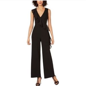 Connected Apparel Ruffled Black Classic Stretchy Jumpsuit Size 16 NWT